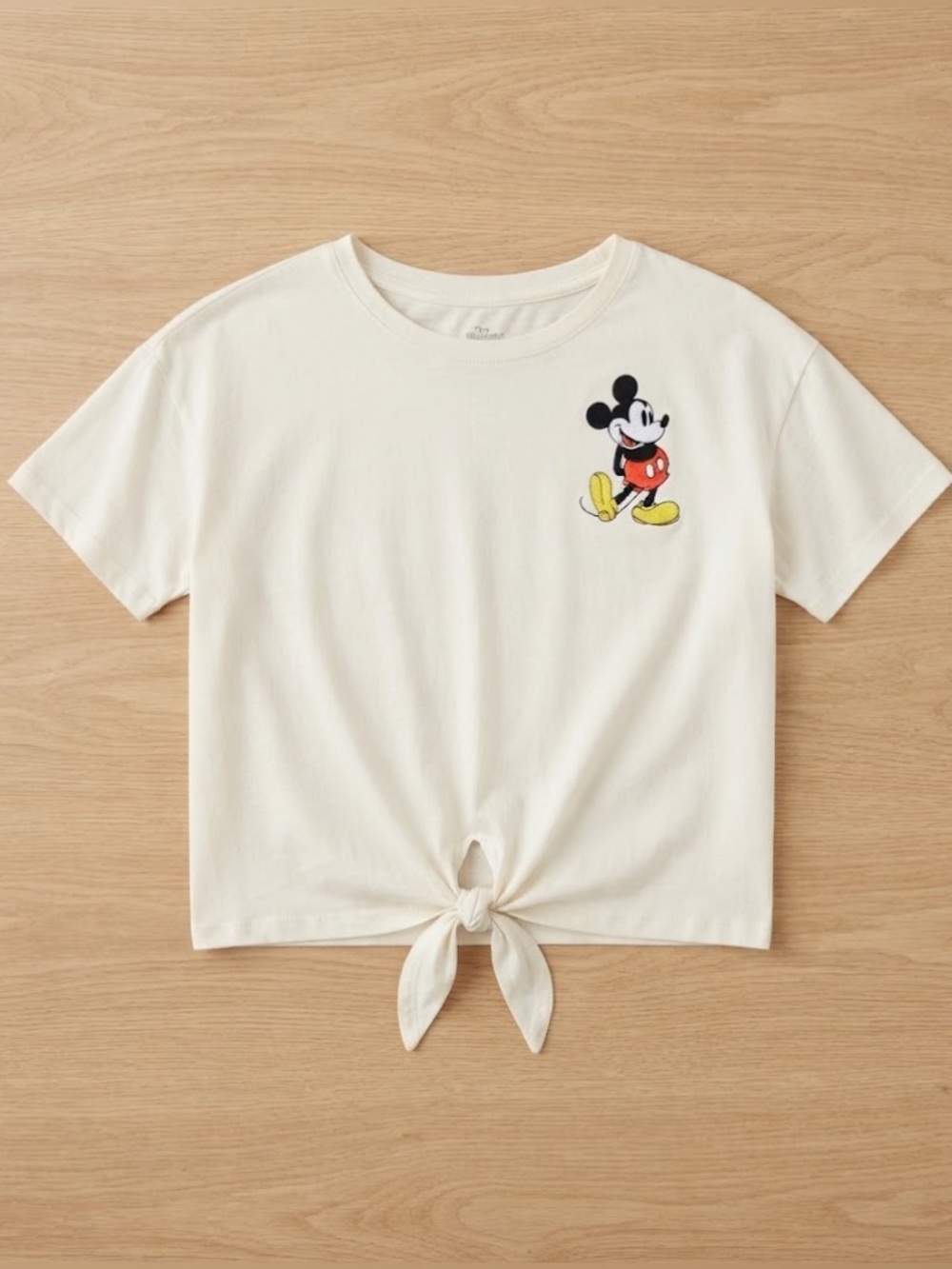 XL Women Cream Mickey Mouse Tie-Front Tee